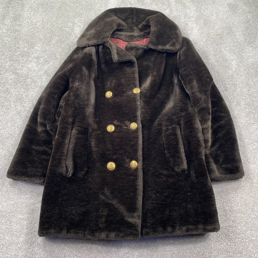 VTG Rothschild‎ Double Breasted Faux Fur Gothic Coat Jacket Women's Size L Brown